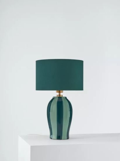 Striped Ceramic Table Lamp, Teal/Sophia Green